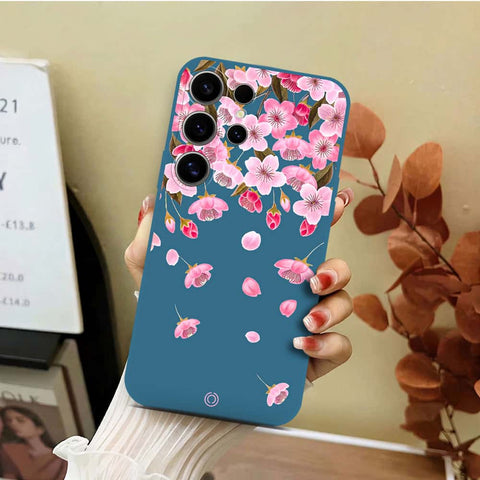 Samsung Galaxy S24 Ultra Cover - Blue - D3 - ONation Nature Floral Series - HQ Liquid Silicone Soft Case