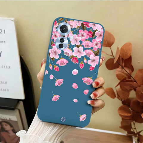 Oppo Reno 11F 5G Cover - Blue - D3 - ONation Nature Floral Series - HQ Liquid Silicone Soft Case