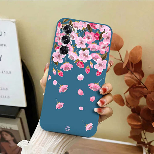 Oppo Reno 12 Cover - Blue - D3 - ONation Nature Floral Series - HQ Liquid Silicone Soft Case