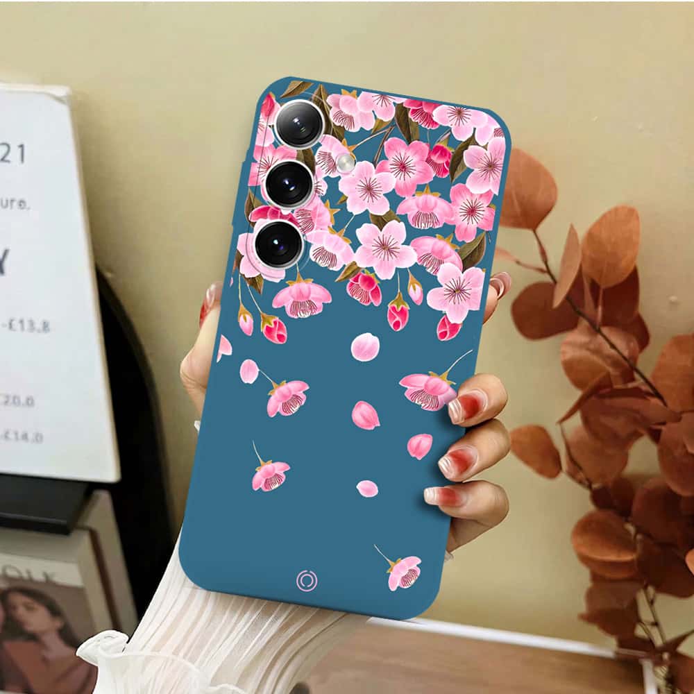 Samsung Galaxy A16 Cover - Blue - D3 - ONation Nature Floral Series - HQ Liquid Silicone Soft Case