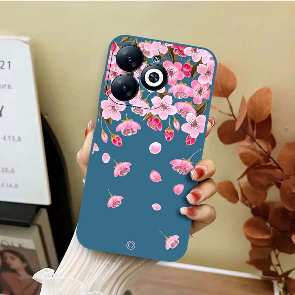 Tecno Spark 20C Cover - Blue - D3 - ONation Nature Floral Series - HQ Liquid Silicone Soft Case