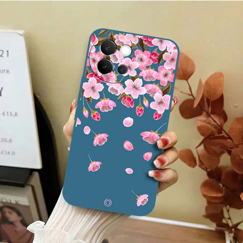 Vivo V40 Lite Cover - Blue - D3 - ONation Nature Floral Series - HQ Liquid Silicone Soft Case