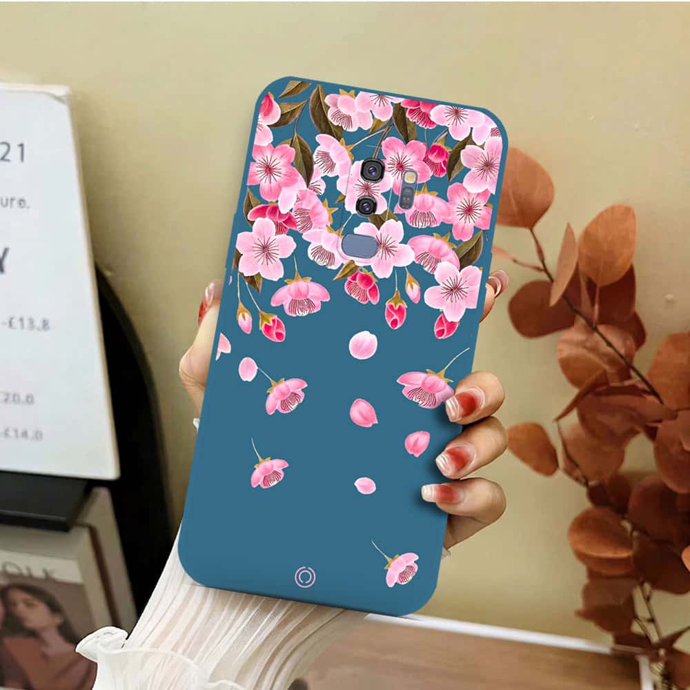 Samsung Galaxy S9 Plus Cover - Blue - D3 - ONation Nature Floral Series - HQ Liquid Silicone Soft Case