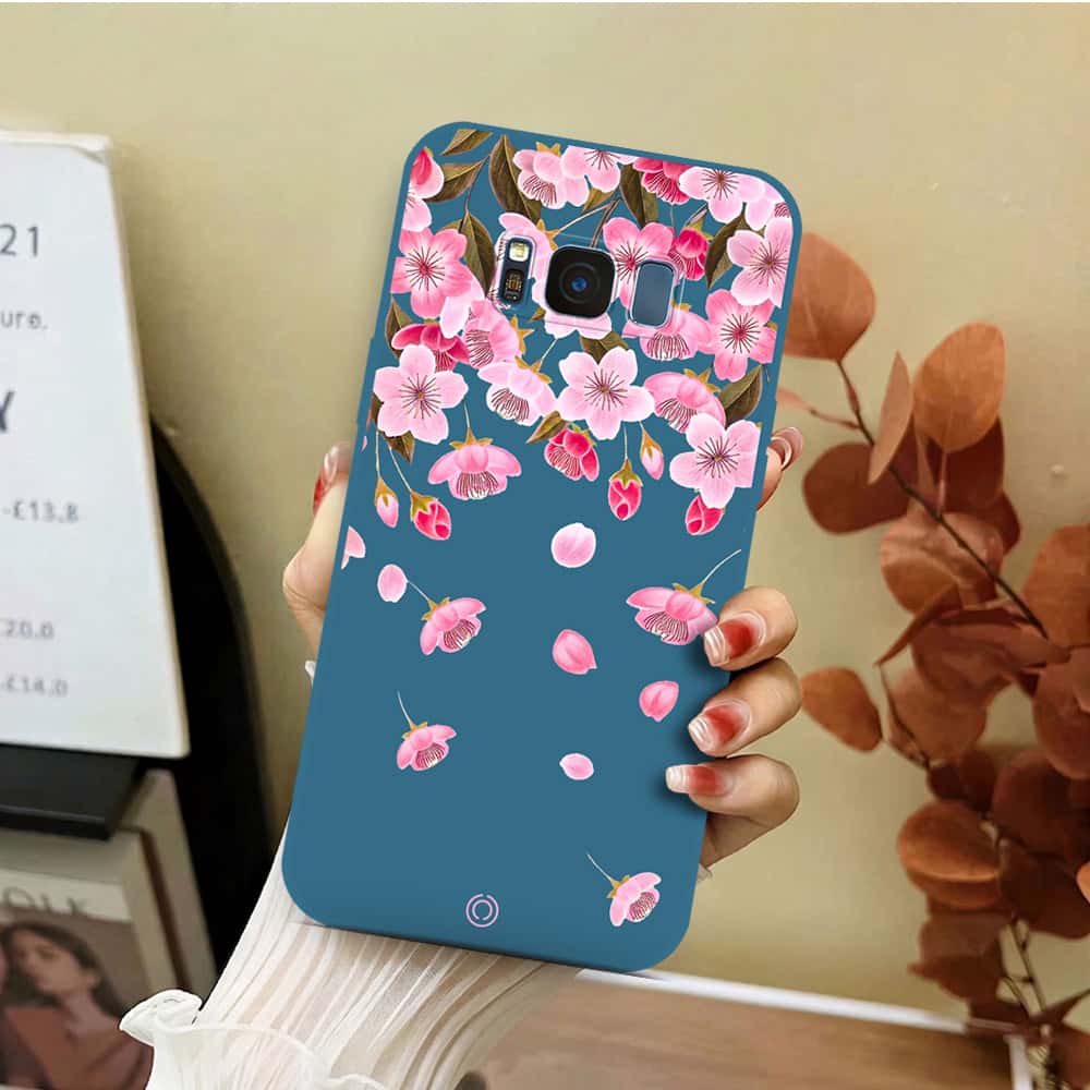 Samsung Galaxy S8 Cover - Blue - D3 - ONation Nature Floral Series - HQ Liquid Silicone Soft Case