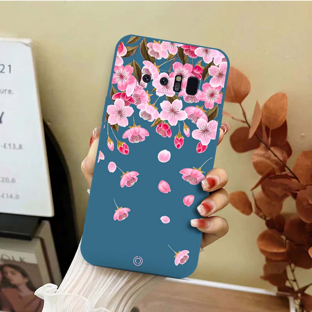 Samsung Galaxy Note 8 Cover - Blue - D3 - ONation Nature Floral Series - HQ Liquid Silicone Soft Case