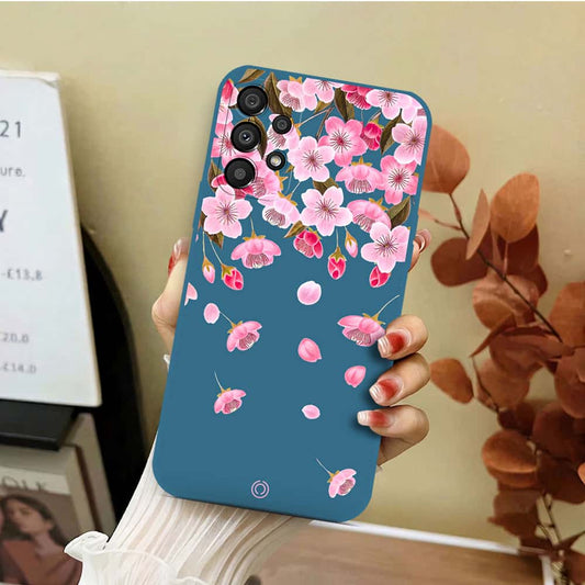 Samsung Galaxy A13 Cover - Blue - D3 - ONation Nature Floral Series - HQ Liquid Silicone Soft Case