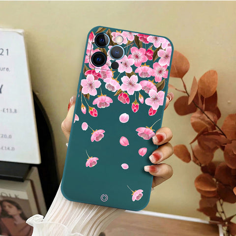 iPhone 12 Pro Cover - Dark Green - D3 - ONation Nature Floral Series - HQ Liquid Silicone Soft Case