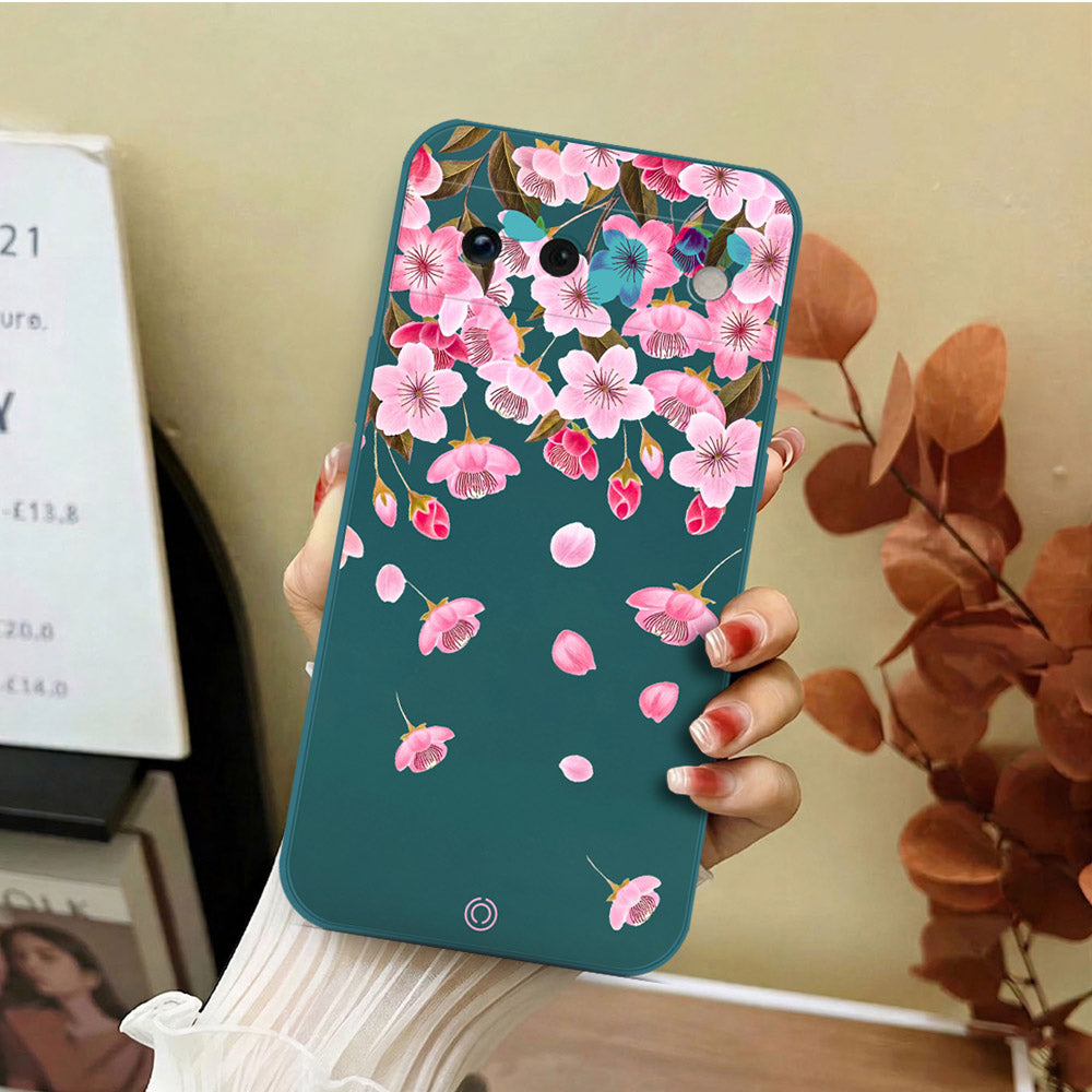 Google Pixel 6a Cover - Dark Green - D3 - ONation Nature Floral Series - HQ Liquid Silicone Soft Case