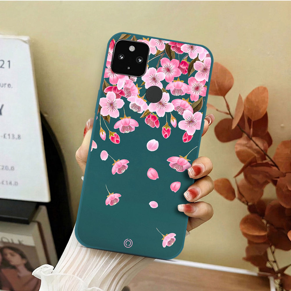 Google Pixel 5 Cover - Dark Green - D3 - ONation Nature Floral Series - HQ Liquid Silicone Soft Case