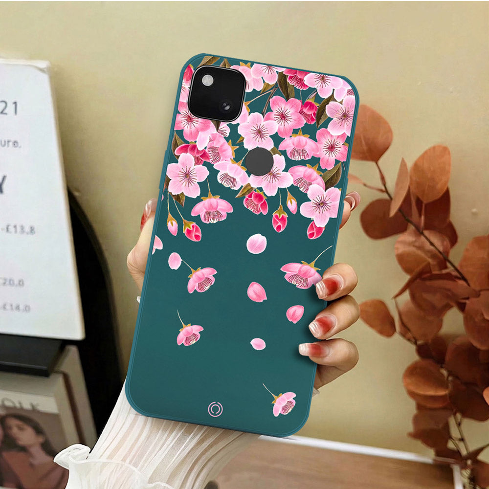 Google Pixel 4a 4G Cover - Dark Green - D3 - ONation Nature Floral Series - HQ Liquid Silicone Soft Case
