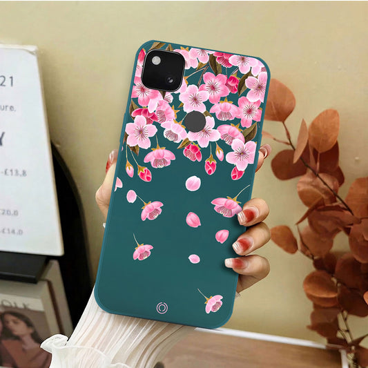 Google Pixel 4a 4G Cover - Dark Green - D3 - ONation Nature Floral Series - HQ Liquid Silicone Soft Case
