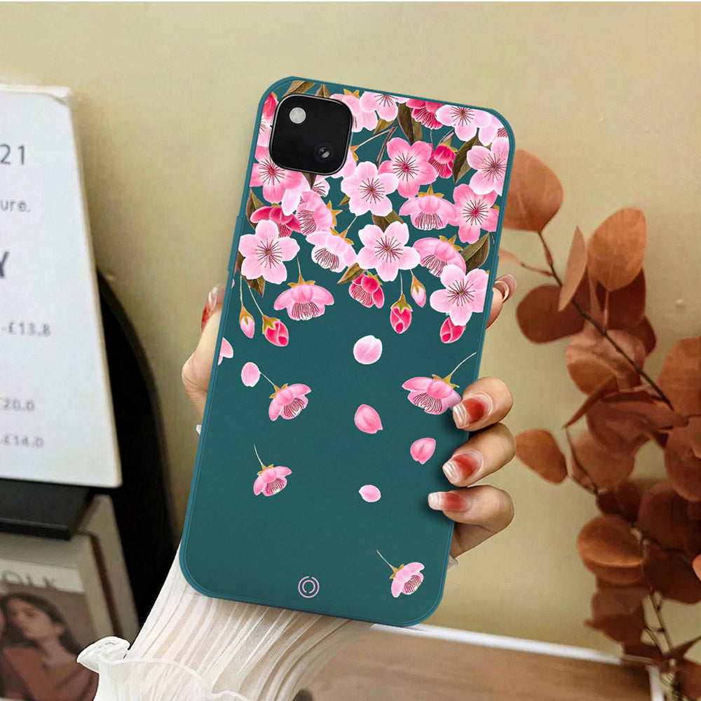 Google Pixel 4 Cover - Dark Green - D3 - ONation Nature Floral Series - HQ Liquid Silicone Soft Case