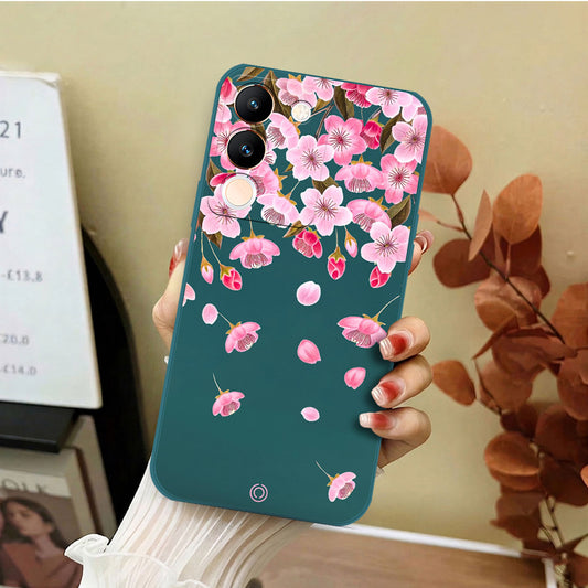 Vivo V29e Cover - Dark Green - D3 - ONation Nature Floral Series - HQ Liquid Silicone Soft Case