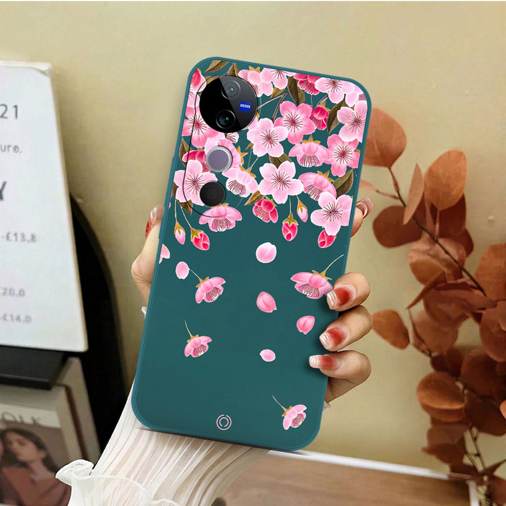 Vivo S19 Pro Cover - Dark Green - D3 - ONation Nature Floral Series - HQ Liquid Silicone Soft Case