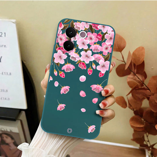 Vivo V30e Cover - Dark Green - D3 - ONation Nature Floral Series - HQ Liquid Silicone Soft Case