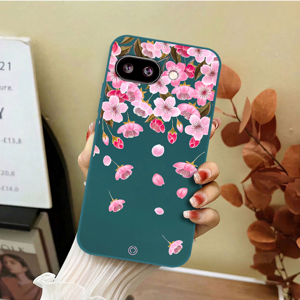 Google Pixel 9a Cover - Dark Green - D3 - ONation Nature Floral Series - HQ Liquid Silicone Soft Case