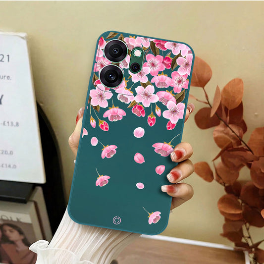 Oppo Reno 14F Cover - Dark Green - D3 - ONation Nature Floral Series - HQ Liquid Silicone Soft Case