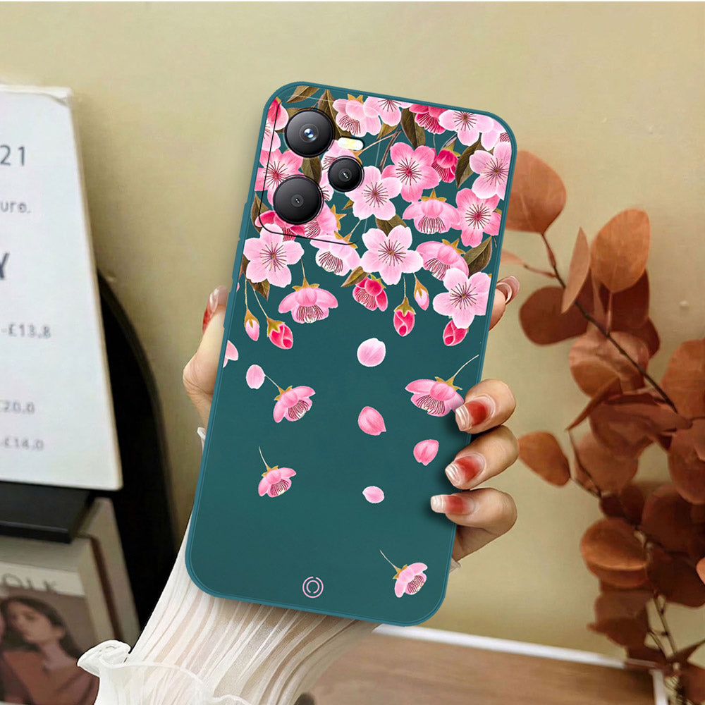 Realme C35 Cover - Dark Green - D3 - ONation Nature Floral Series - HQ Liquid Silicone Soft Case