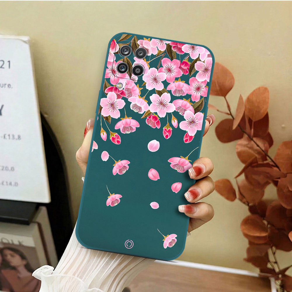 Samsung Galaxy A12 Cover - Dark Green - D3 - ONation Nature Floral Series - HQ Liquid Silicone Soft Case
