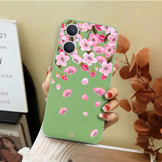 Oppo A96 5G Cover - Light Green - D3 - ONation Nature Floral Series - HQ Liquid Silicone Soft Case