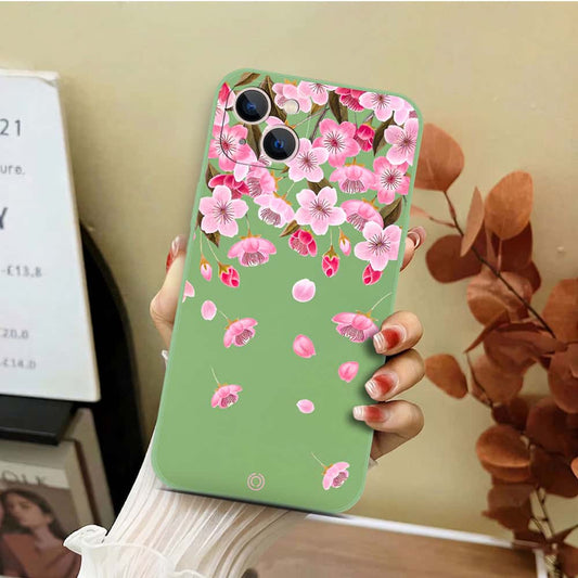 iPhone 13 Mini Cover - Light Green - D3 - ONation Nature Floral Series - HQ Liquid Silicone Soft Case