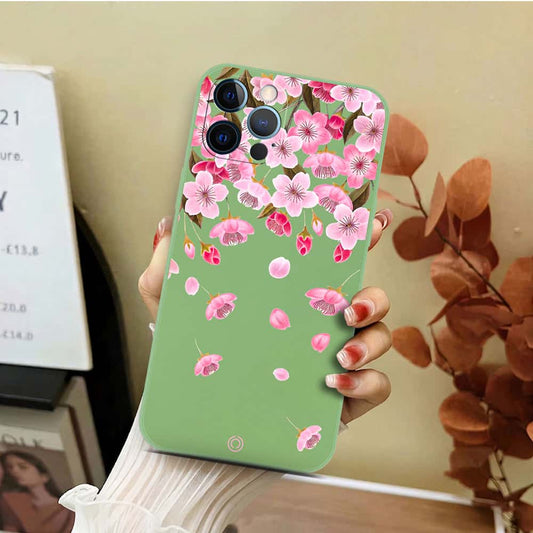 iPhone 12 Pro Cover - Light Green - D3 - ONation Nature Floral Series - HQ Liquid Silicone Soft Case