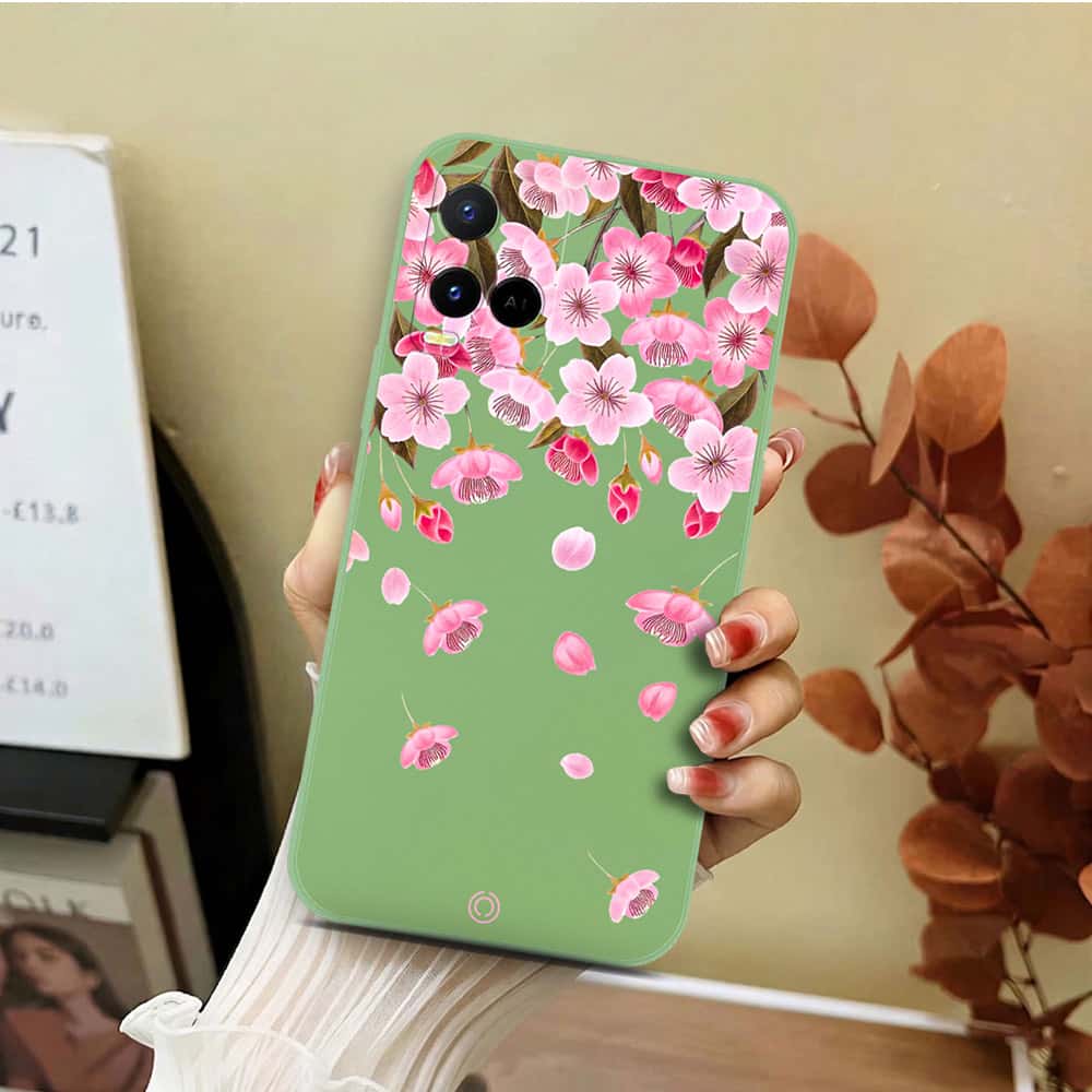 Vivo Y33s Cover - Light Green - D3 - ONation Nature Floral Series - HQ Liquid Silicone Soft Case