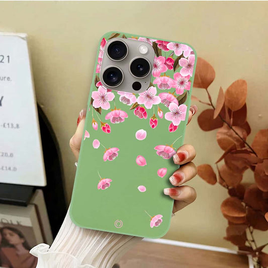 iPhone 15 Pro Max Cover - Light Green - D3 - ONation Nature Floral Series - HQ Liquid Silicone Soft Case