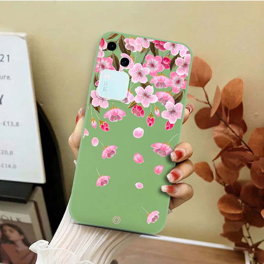 Vivo V30 Cover - Light Green - D3 - ONation Nature Floral Series - HQ Liquid Silicone Soft Case