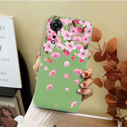 Oppo A58 4G Cover - Light Green - D3 - ONation Nature Floral Series - HQ Liquid Silicone Soft Case