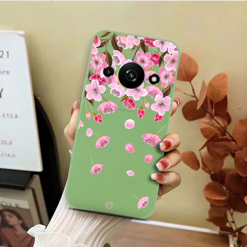 Xiaomi Redmi Note 13  Cover - Light Green - D3 - ONation Nature Floral Series - HQ Liquid Silicone Soft Case