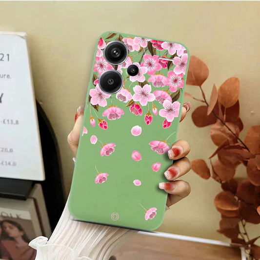 Xiaomi Redmi Note 13 Pro Plus 5G  Cover - Light Green - D3 - ONation Nature Floral Series - HQ Liquid Silicone Soft Case