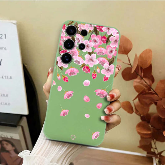 Samsung Galaxy S24 Ultra Cover - Light Green - D3 - ONation Nature Floral Series - HQ Liquid Silicone Soft Case