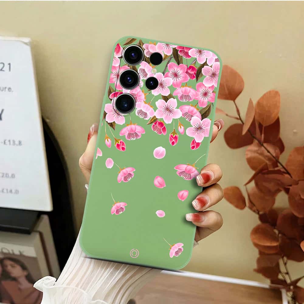 Samsung Galaxy S23 Ultra 5G Cover - Light Green - D3 - ONation Nature Floral Series - HQ Liquid Silicone Soft Case