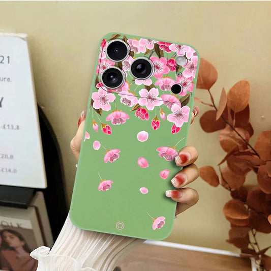 iPhone 17 Pro Max Cover - Light Green - D3 - ONation Nature Floral Series - HQ Liquid Silicone Soft Case