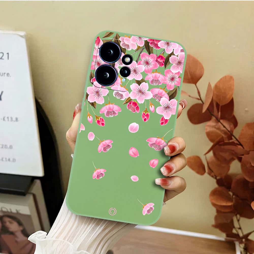 Xiaomi Redmi Note 12 4G Cover - Light Green - D3 - ONation Nature Floral Series - HQ Liquid Silicone Soft Case