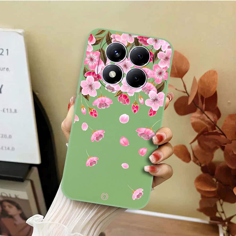 Xiaomi Redmi Note 14 Pro 4G Cover - Light Green - D3 - ONation Nature Floral Series - HQ Liquid Silicone Soft Case