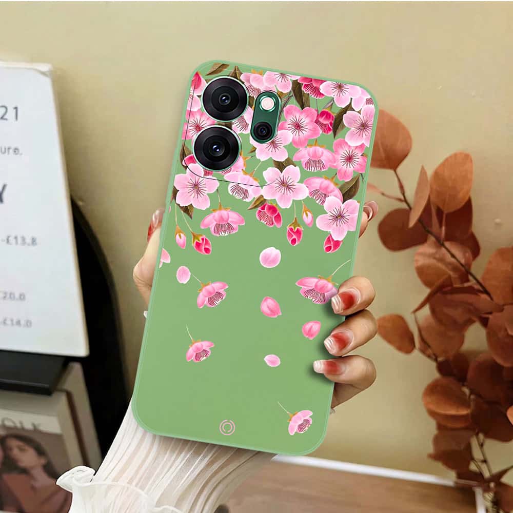 Oppo Reno 14F Cover - Light Green - D3 - ONation Nature Floral Series - HQ Liquid Silicone Soft Case