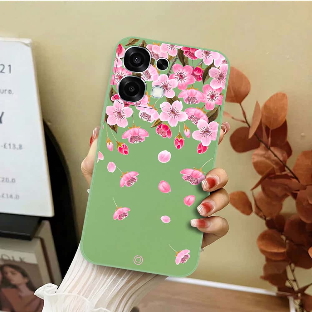 Oppo A6 Pro 5G Cover - Light Green - D3 - ONation Nature Floral Series - HQ Liquid Silicone Soft Case