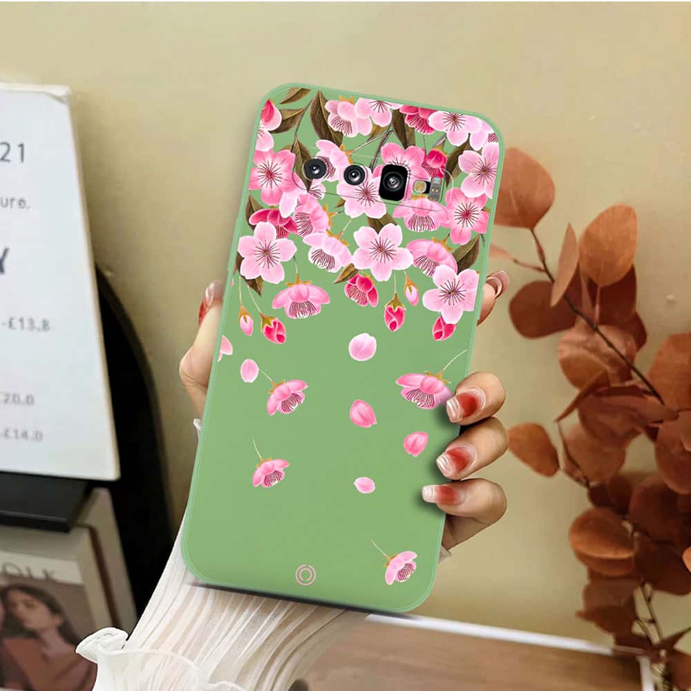 Samsung Galaxy S10 Plus Cover - Light Green - D3 - ONation Nature Floral Series - HQ Liquid Silicone Soft Case