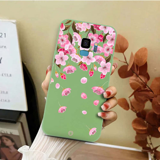 Samsung Galaxy S9 Cover - Light Green - D3 - ONation Nature Floral Series - HQ Liquid Silicone Soft Case