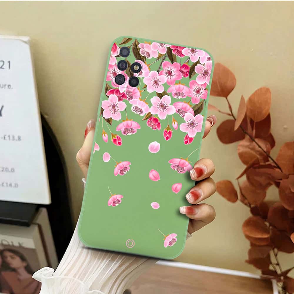 Samsung Galaxy M31s Cover - Light Green - D3 - ONation Nature Floral Series - HQ Liquid Silicone Soft Case