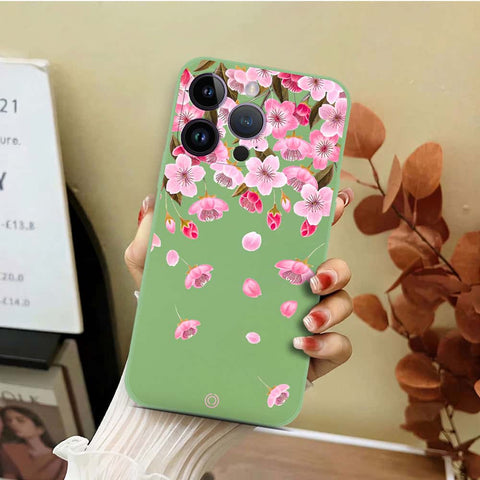 iPhone 14 Pro Max Cover - Light Green - D3 - ONation Nature Floral Series - HQ Liquid Silicone Soft Case