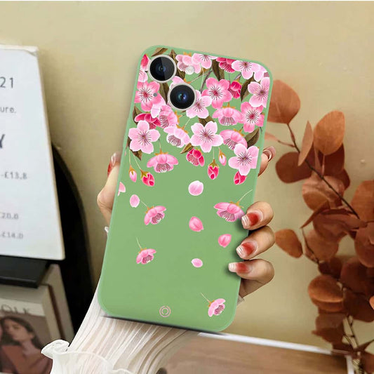 iPhone 14 Plus Cover - Light Green - D3 - ONation Nature Floral Series - HQ Liquid Silicone Soft Case