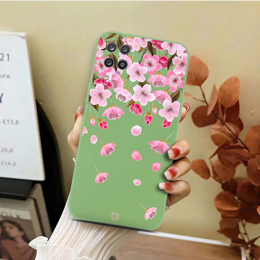Samsung Galaxy A12 Cover - Light Green - D3 - ONation Nature Floral Series - HQ Liquid Silicone Soft Case