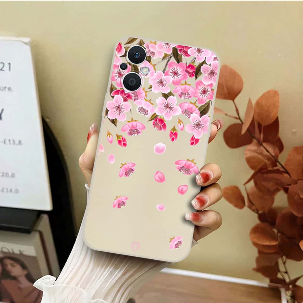 Oppo Reno7 Z 5G Cover - Off White - D3 - ONation Nature Floral Series - HQ Liquid Silicone Soft Case