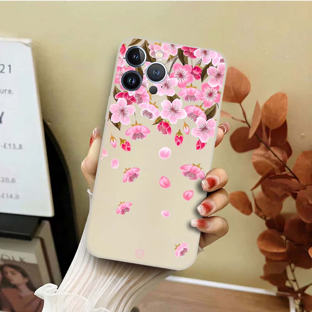 iPhone 13 Pro Cover - Off White - D3 - ONation Nature Floral Series - HQ Liquid Silicone Soft Case