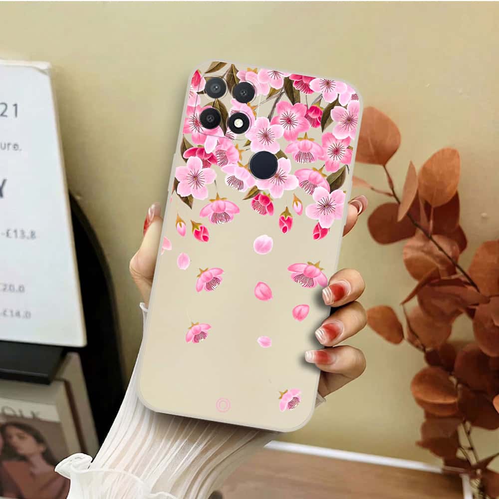 Oppo A36 Cover - Off White - D3 - ONation Nature Floral Series - HQ Liquid Silicone Soft Case
