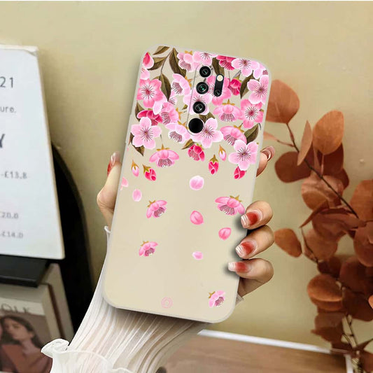 Xiaomi Redmi Note 9 Cover - Off White - D3 - ONation Nature Floral Series - HQ Liquid Silicone Soft Case
