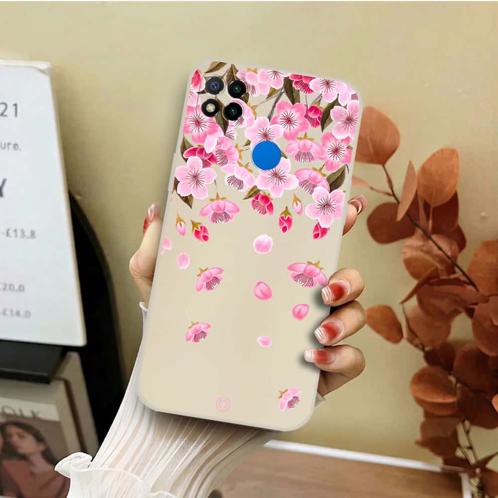 Xiaomi Redmi 10C Cover - Off White - D3 - ONation Nature Floral Series - HQ Liquid Silicone Soft Case
